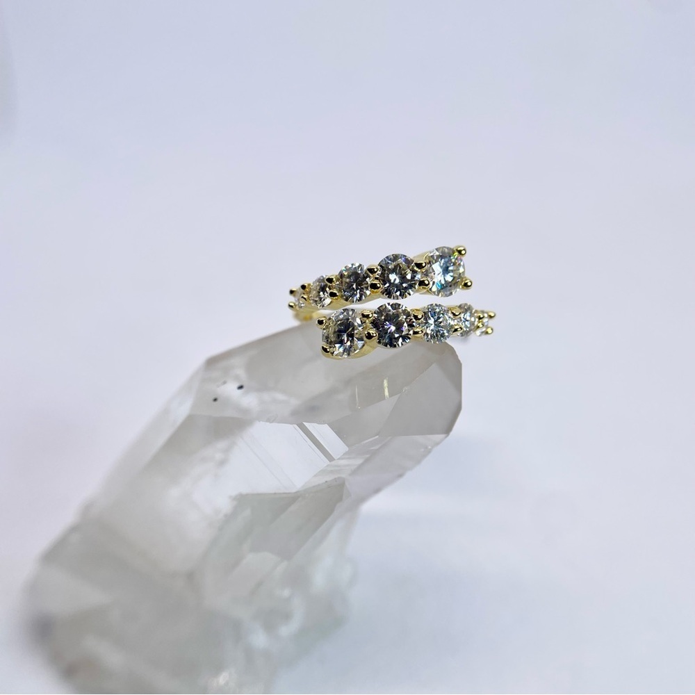 Adjustable Bypass Moissanite Ring Yellow Gold Over 925 Silver Open Band GRA - Picture 9 of 15